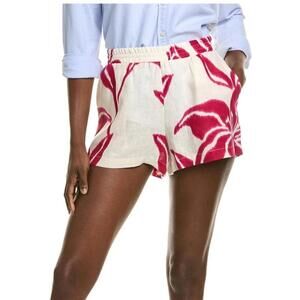 Finley Seaside Linen Short Women M NEW Tropical Preppy White Pink resort $195